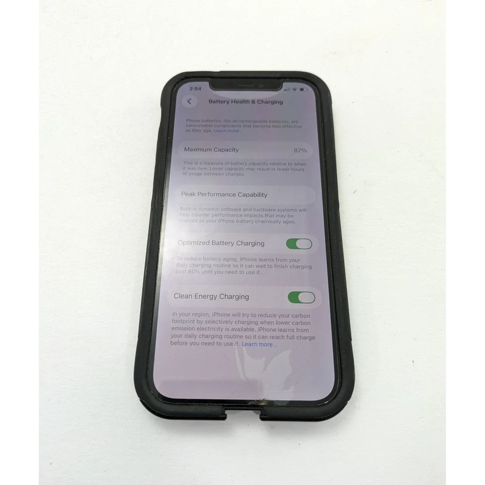 Apple iPhone 12 Black Unlocked Phone Otterbox Case CRACKED SCREEN 87% Battery